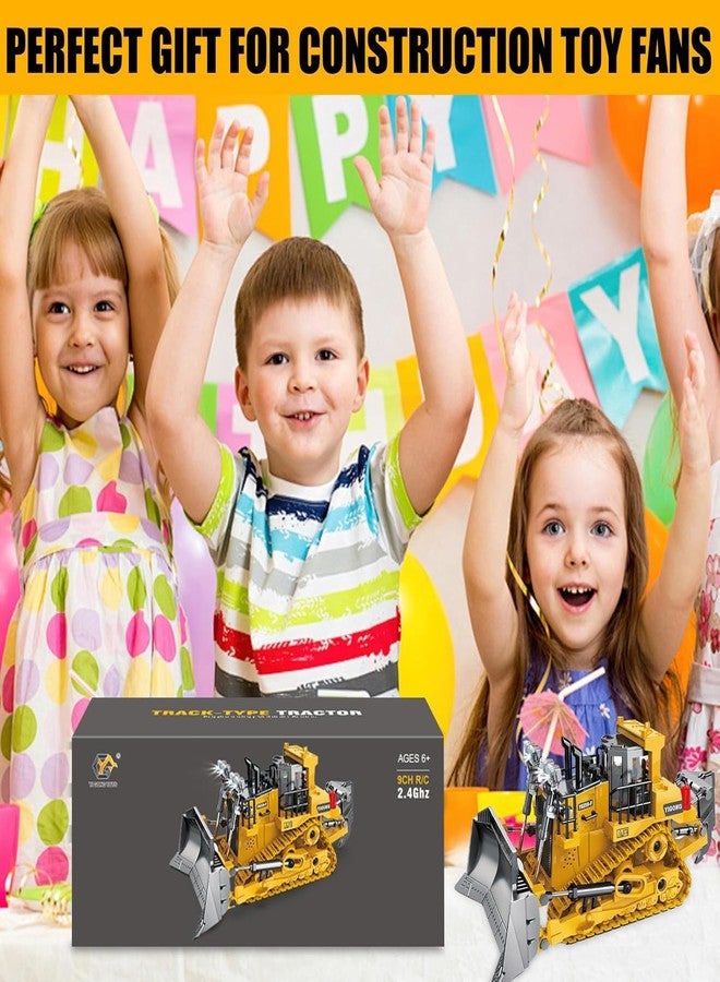 JOYJAY Remote Control Bulldozer RC 1/24 Full Functional Construction Vehicle, 2.4Ghz 9 Channel Bulldozer Front Loader Toy with Light and Sound for Kids Age 6,7,8,9,10,11 - Multicolour - Image 4